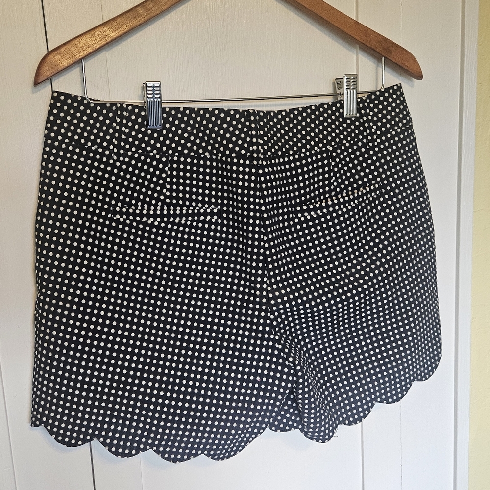 Ann Taylor Polka Dot Shorts 6 Black Pockets Scalloped Hem Belt Loops Zipper - Picture 6 of 8
